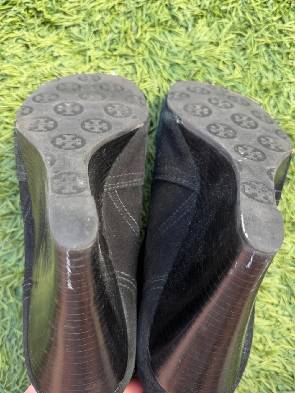 Tory Burch Black Suede Wedge Ankle Booties with Gold Buckle - Picture 5 of 5